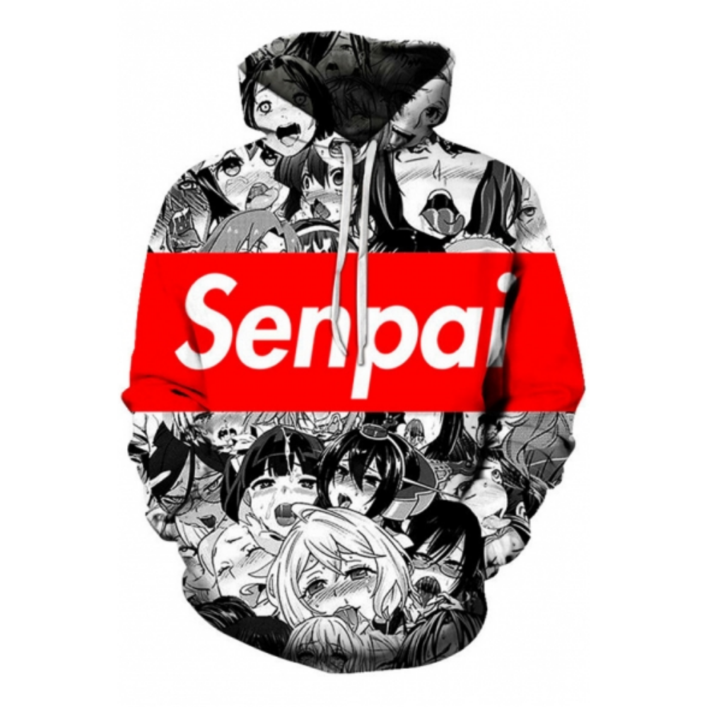 3D SENPAI Letter Comic Ahegao Figure Printed  Unisex Hoodie