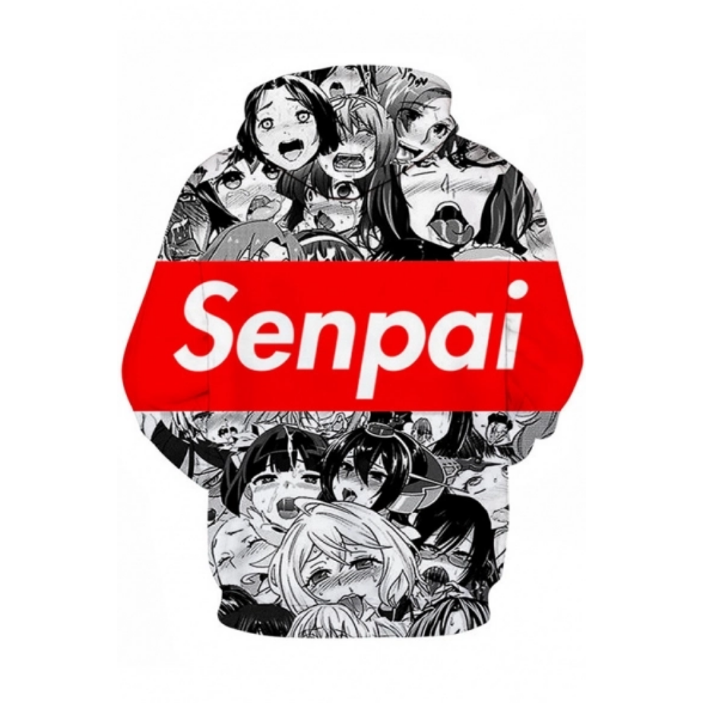 3D SENPAI Letter Comic Ahegao Figure Printed  Unisex Hoodie