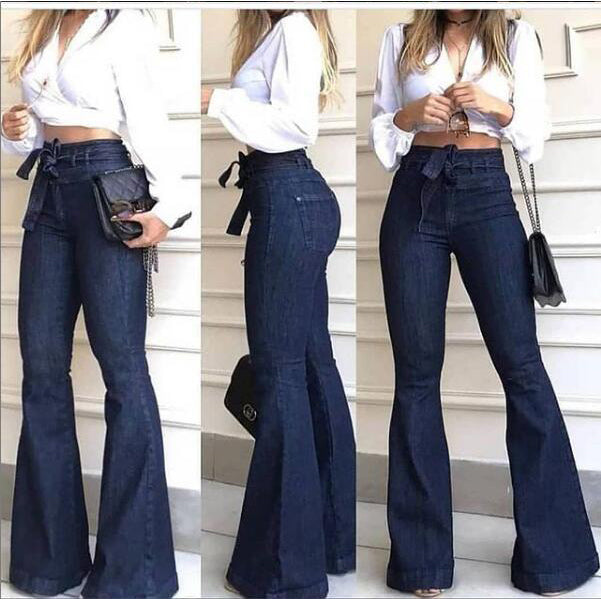 Women Slim High Waist Fashion Flare Bell Bottom Jeans