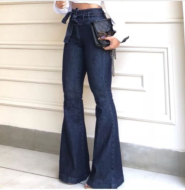 Women Slim High Waist Fashion Flare Bell Bottom Jeans