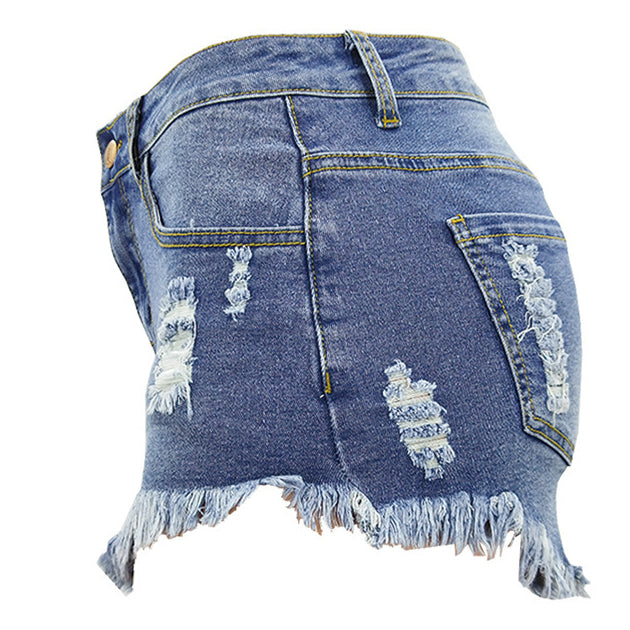 Women Stretch Irregular Frayed Hem Mini Denim Jean Skirt