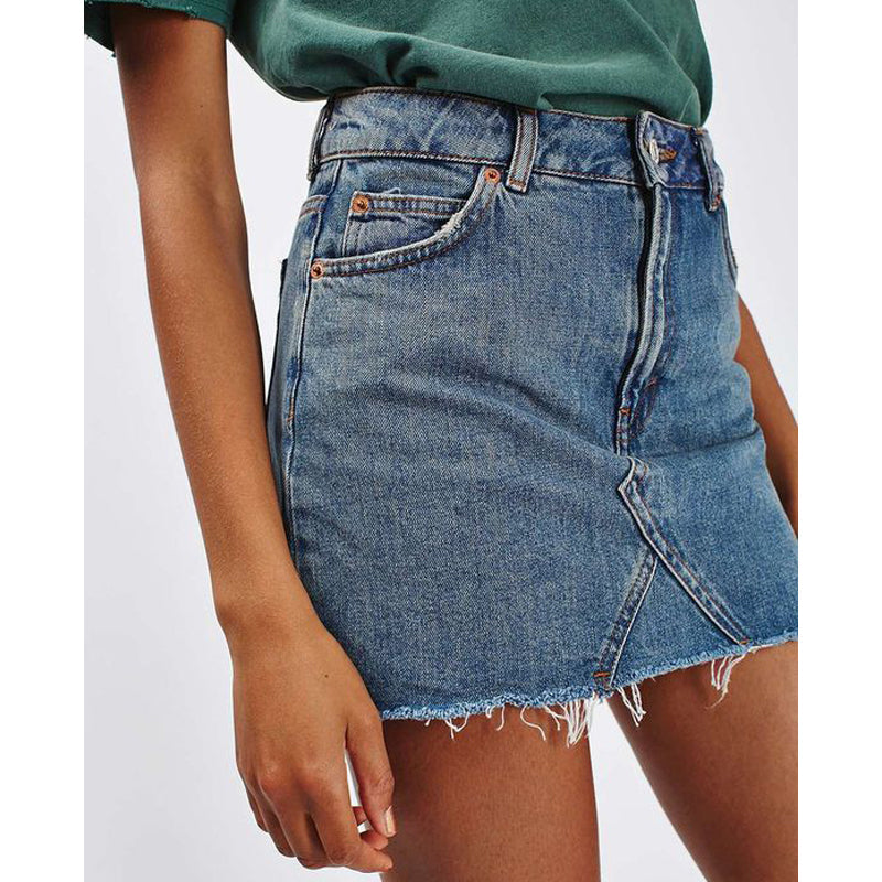 Women's Casual Washed Frayed Pockets Denim Jean Short Skirt