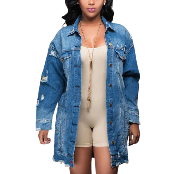 Women's Boyfriend Distresse Denim Jackets Long Sleeve Loose Jean Coats