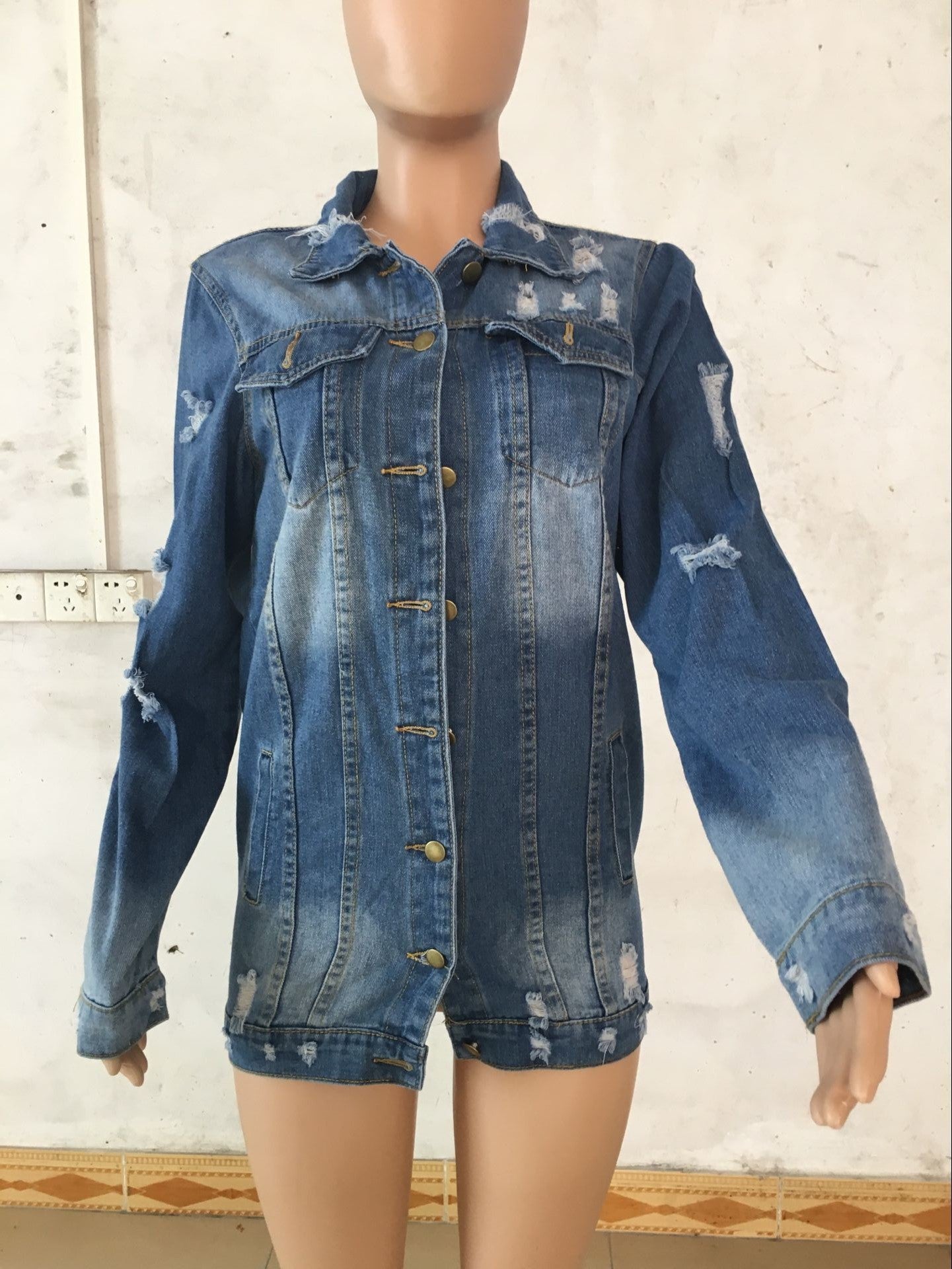 Women's Boyfriend Distresse Denim Jackets Long Sleeve Loose Jean Coats