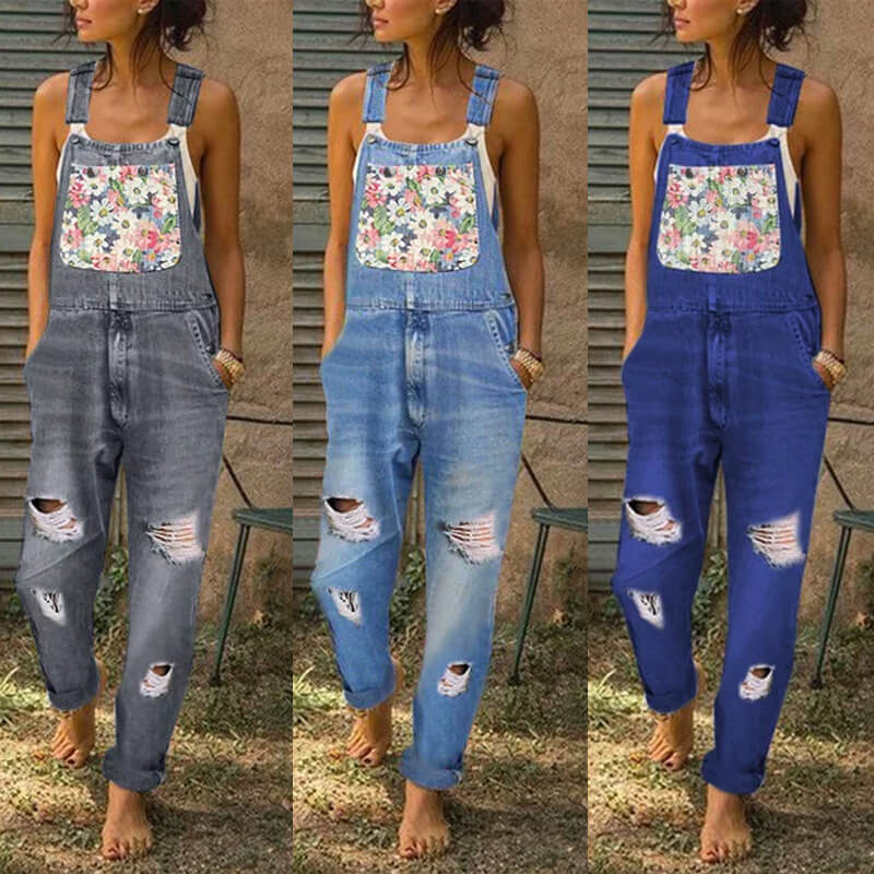 Women's Casual Baggy Denim Jean Bib Overalls Denim Jumpsuit