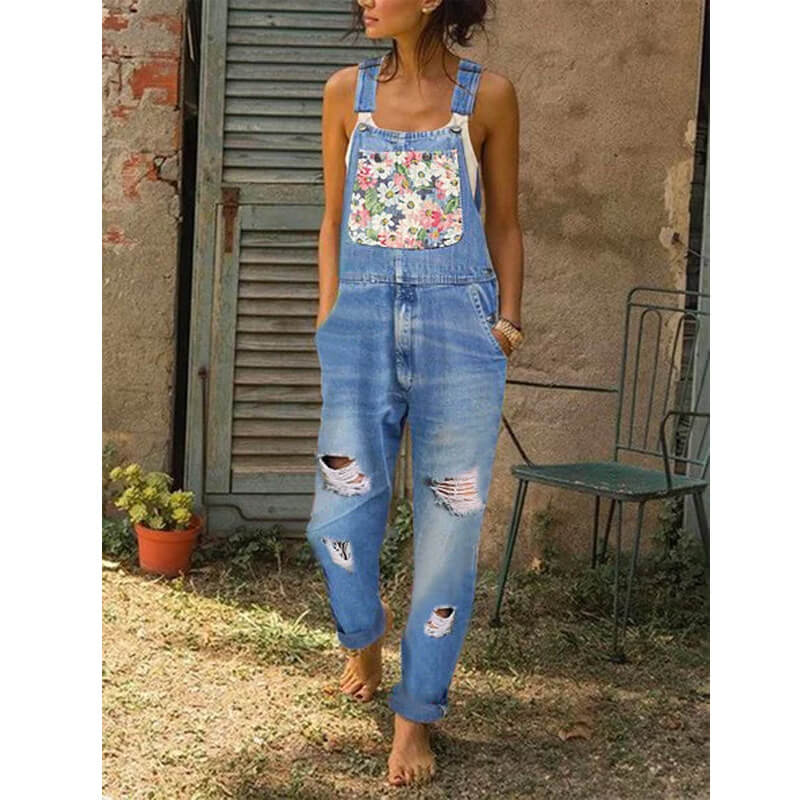 Women's Casual Baggy Denim Jean Bib Overalls Denim Jumpsuit