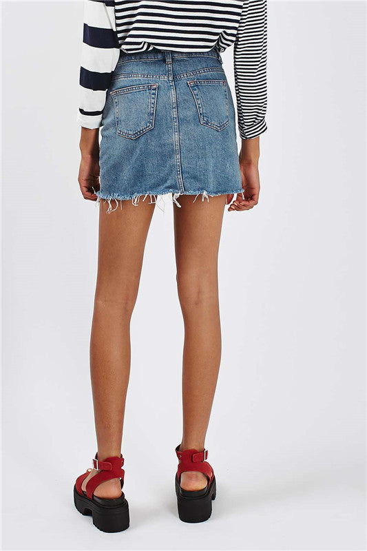 Women's Casual Washed Frayed Pockets Denim Jean Short Skirt