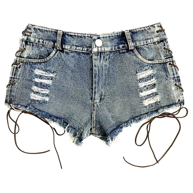 Women's Cut Off Lace Up Hot Pants High Waist Mini Denim Shorts