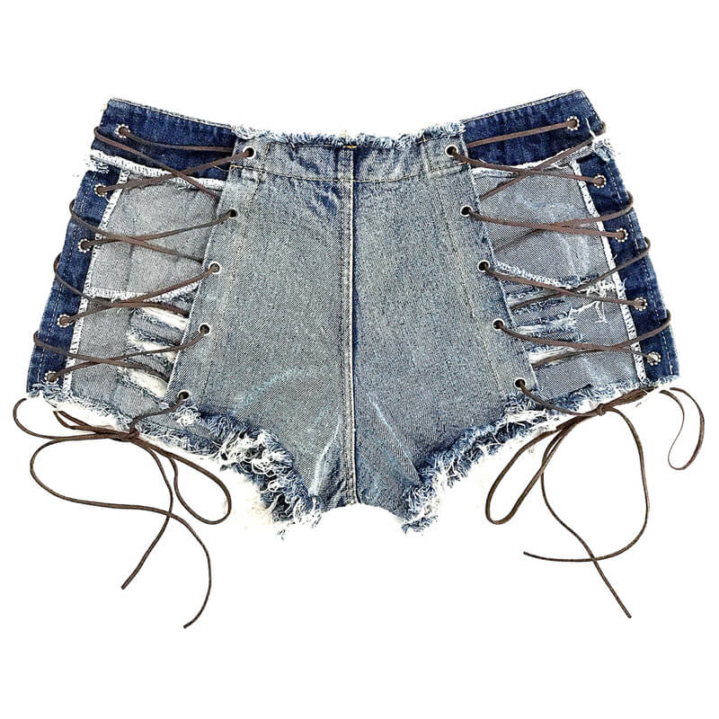 Women's Cut Off Lace Up Hot Pants High Waist Mini Denim Shorts