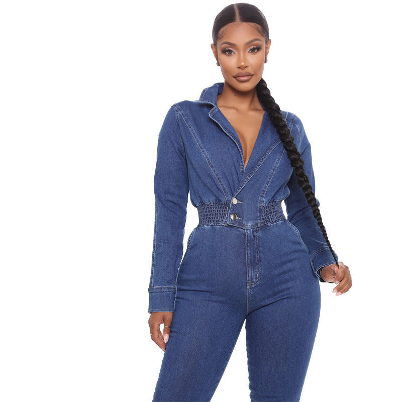 Women's Denim Romper and Jumpsuits Set Tops Pants Suit Jeans