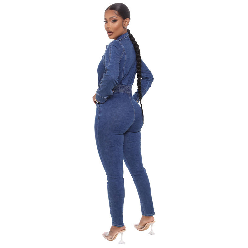 Women's Denim Romper and Jumpsuits Set Tops Pants Suit Jeans