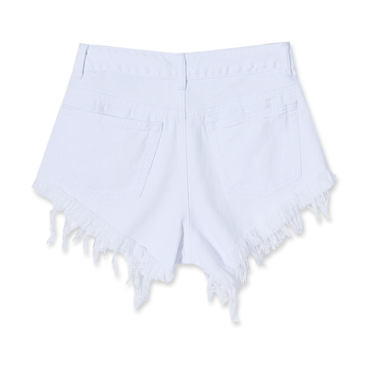 Women's Frayed Irregularity Slim Fit White High Waist Denim Shorts