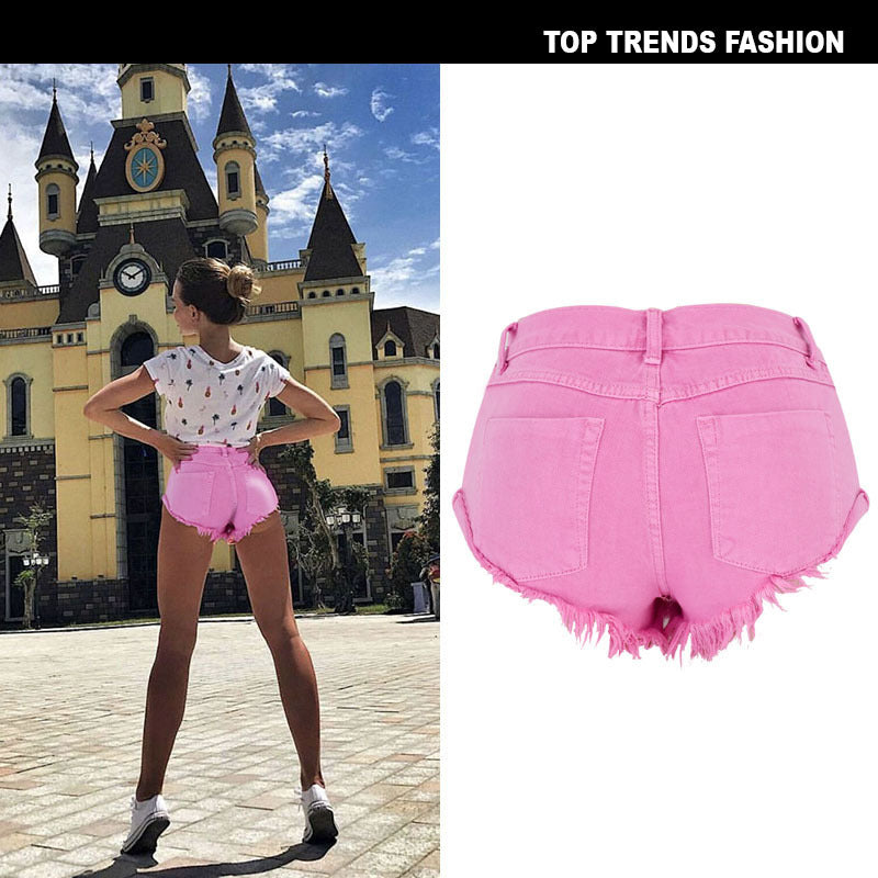 Women's Hem Exposes The Pocket Low Waist Loose Denim Shorts