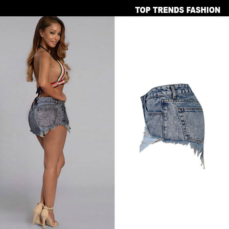 Women's High Waist Frayed Irregularity Fringed Denim Shorts