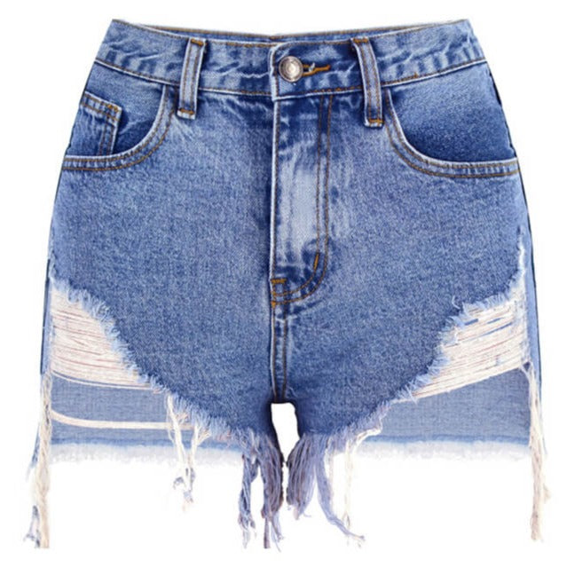 Women's Irregularity High Waist Ripped Fringed Denim Shorts