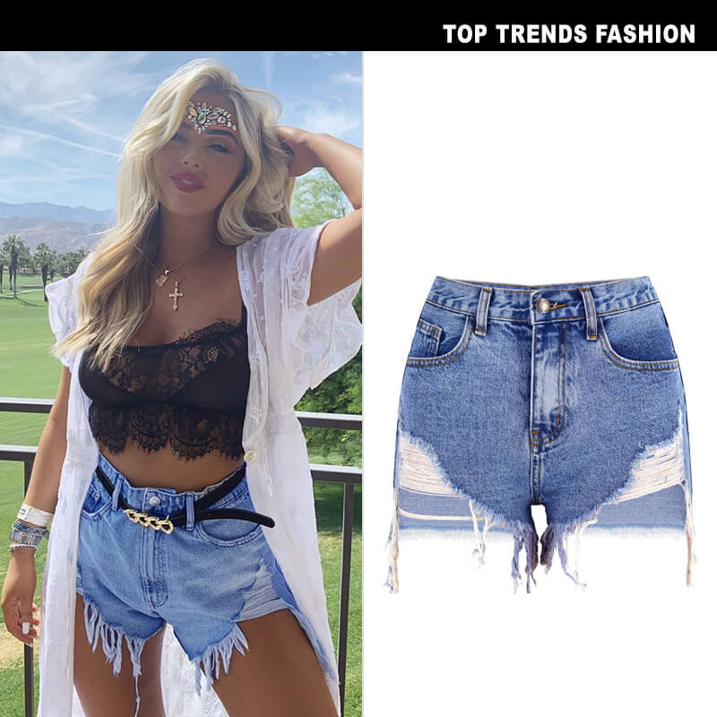 Women's Irregularity High Waist Ripped Fringed Denim Shorts