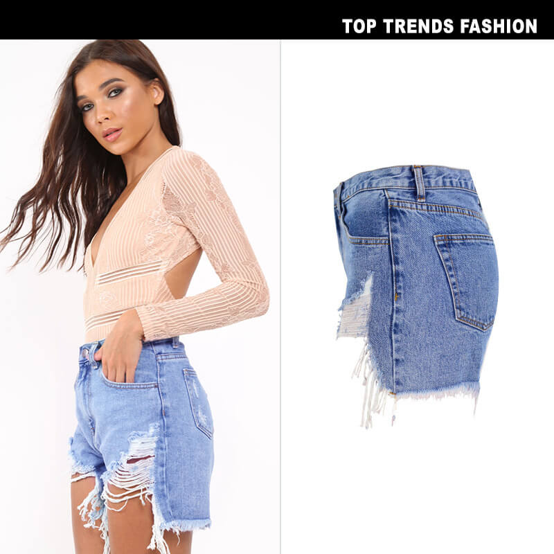 Women's Irregularity High Waist Ripped Fringed Denim Shorts