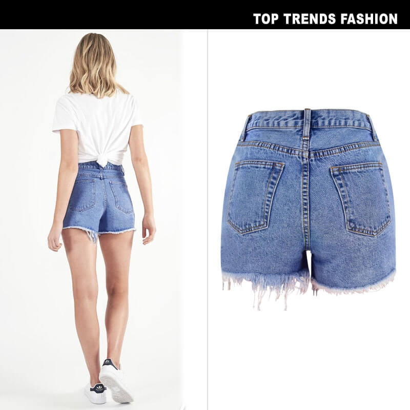 Women's Irregularity High Waist Ripped Fringed Denim Shorts