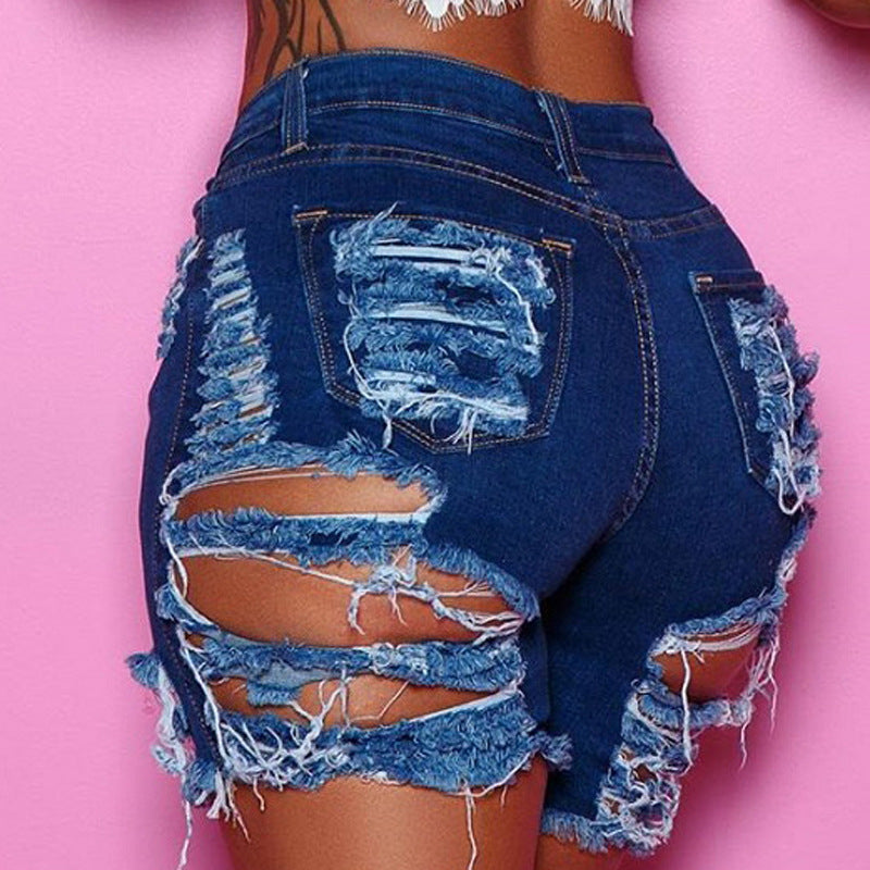 Women's Ripped Jeans Stretchy Frayed Raw Hem Denim Jeans Shorts Pants