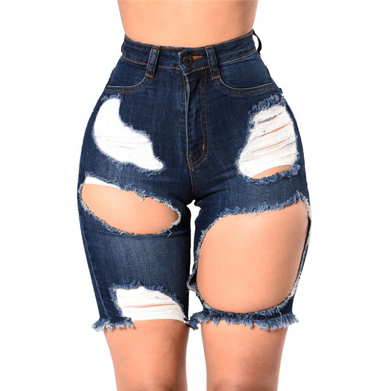 Women's Ripped Mid Rise Stretchy Denim Bermuda Shorts