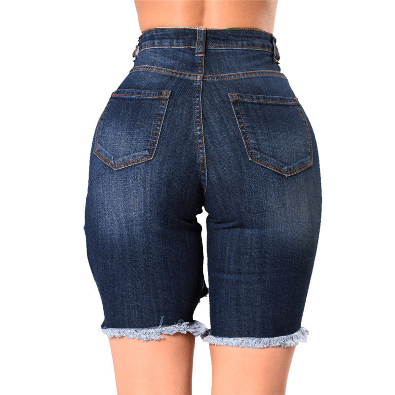 Women's Ripped Mid Rise Stretchy Denim Bermuda Shorts