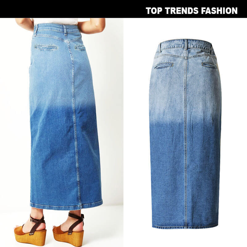 Women's Slim Fit Style Middle-length Denim Skirt With Front Slit