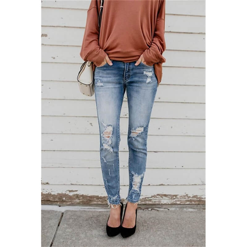 Women's Destroyed Jeans Skinny Pencil Pants Fashion Jeans