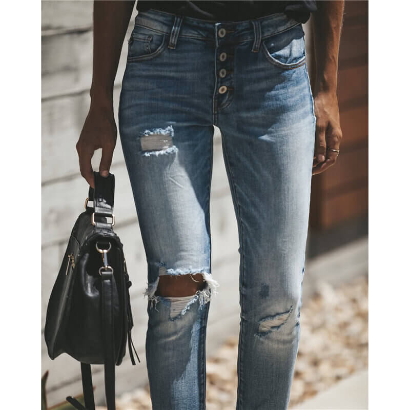 Women's High Waist Ripped Jeans Boyfriend Jeans Vintage Pencil Pants