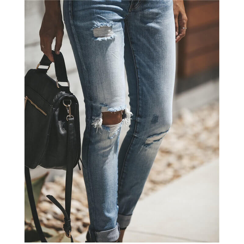 Women's High Waist Ripped Jeans Boyfriend Jeans Vintage Pencil Pants