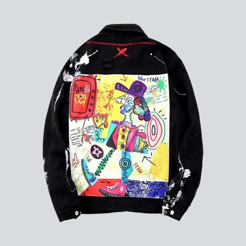 Y2k painted men's denim jacket