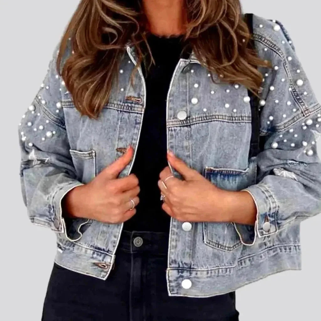 Y2k pearl denim jacket for ladies