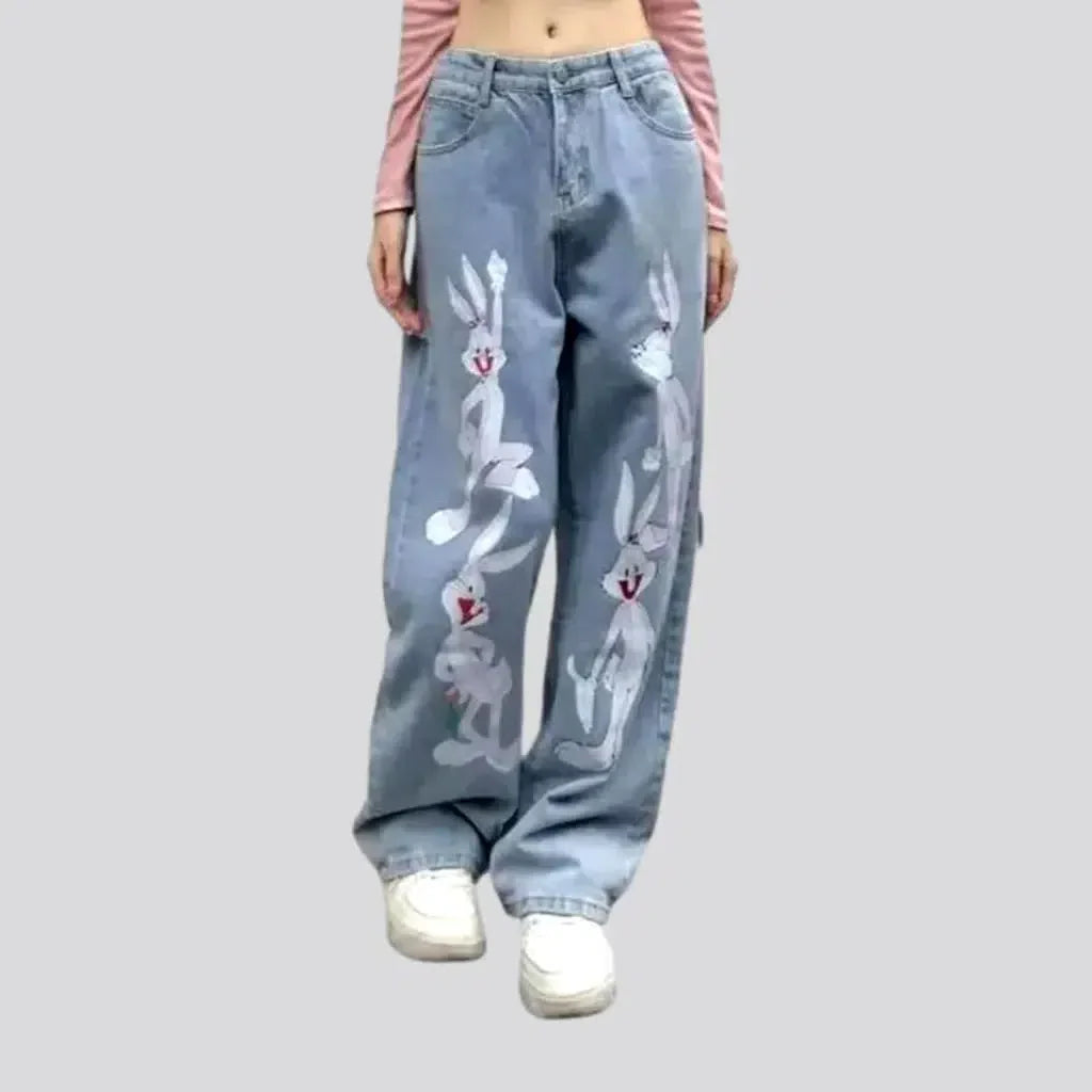 Y2k rabbit-print jeans for women