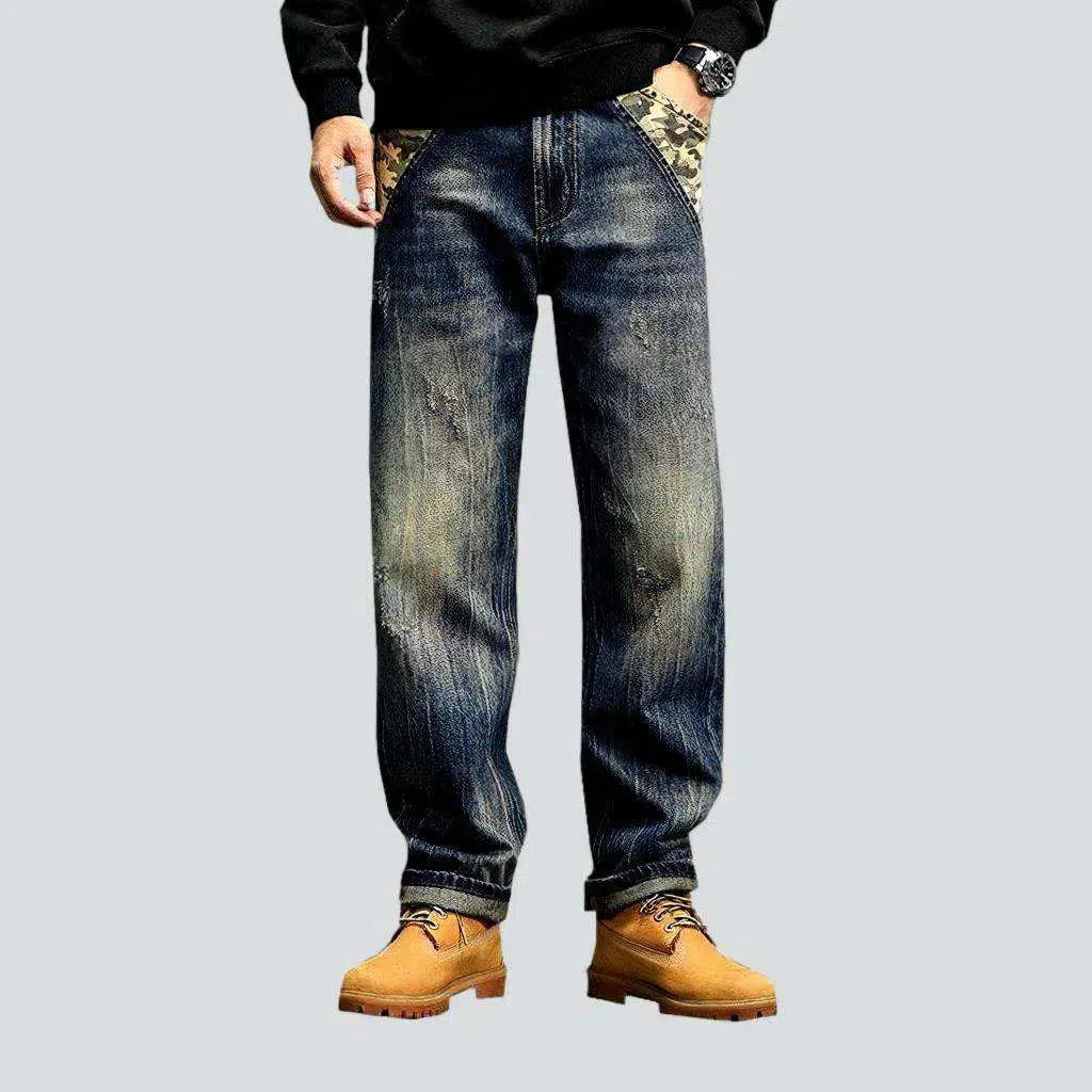 Yellow cast whiskered jeans for men