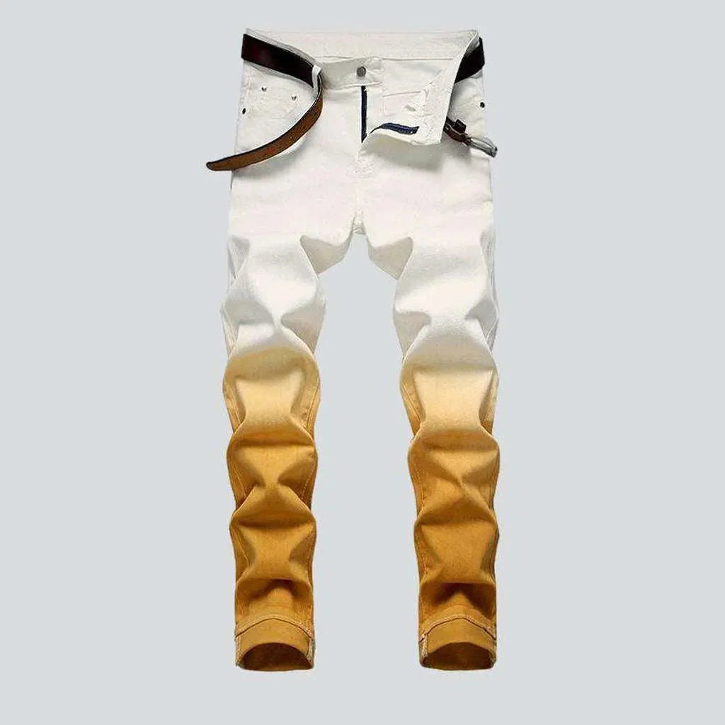 Yellow contrast white men's jeans