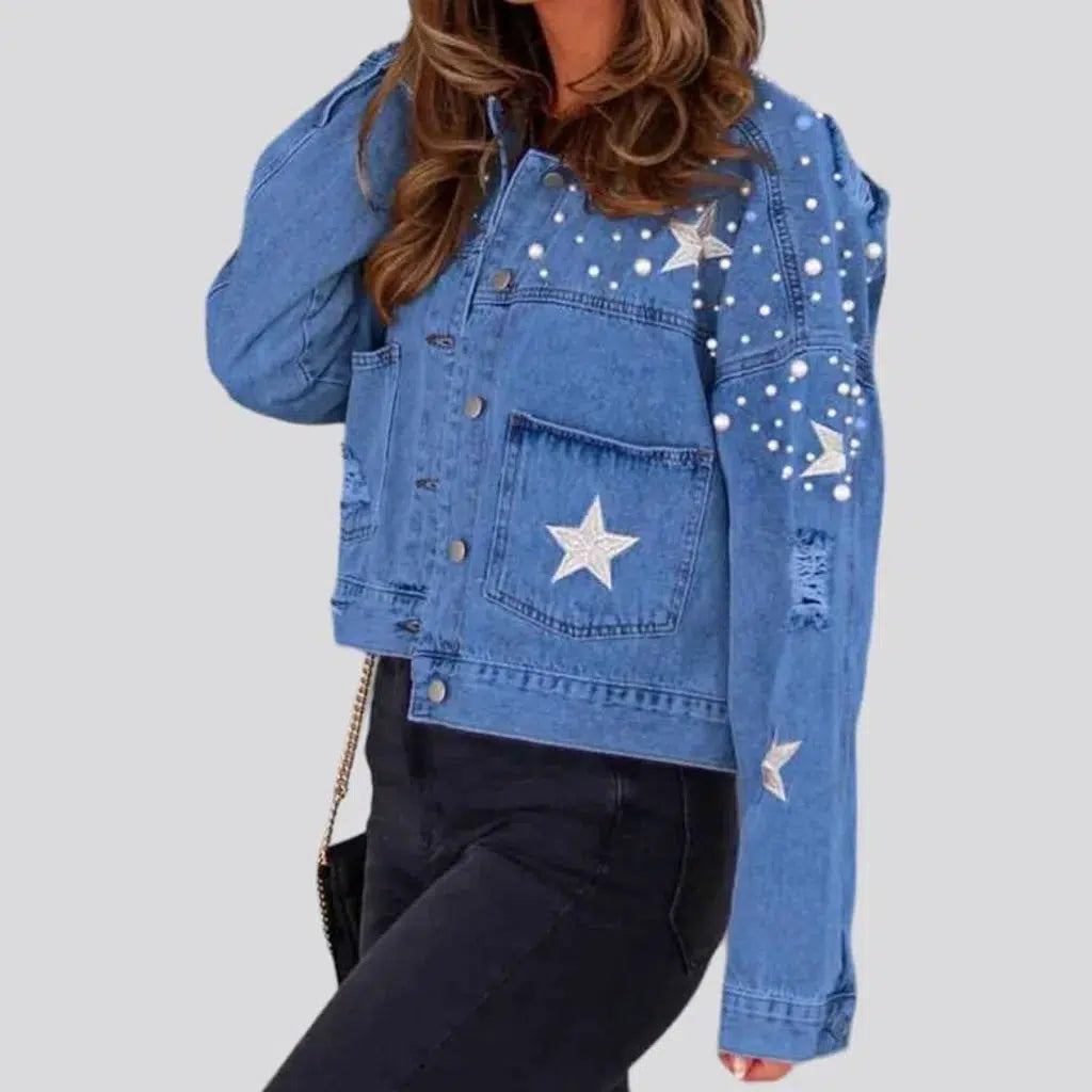 Y2k pearl denim jacket for ladies