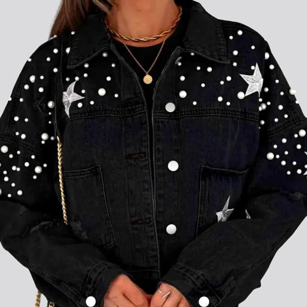 Y2k pearl denim jacket for ladies