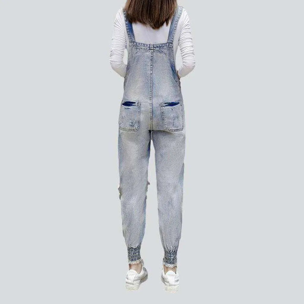 Women's slim denim embroidered dungaree