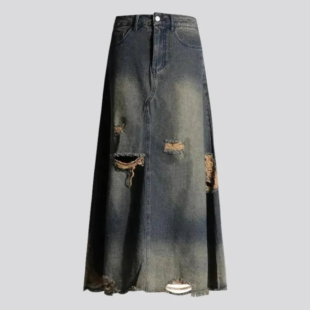 Y2k sanded denim skirt for women