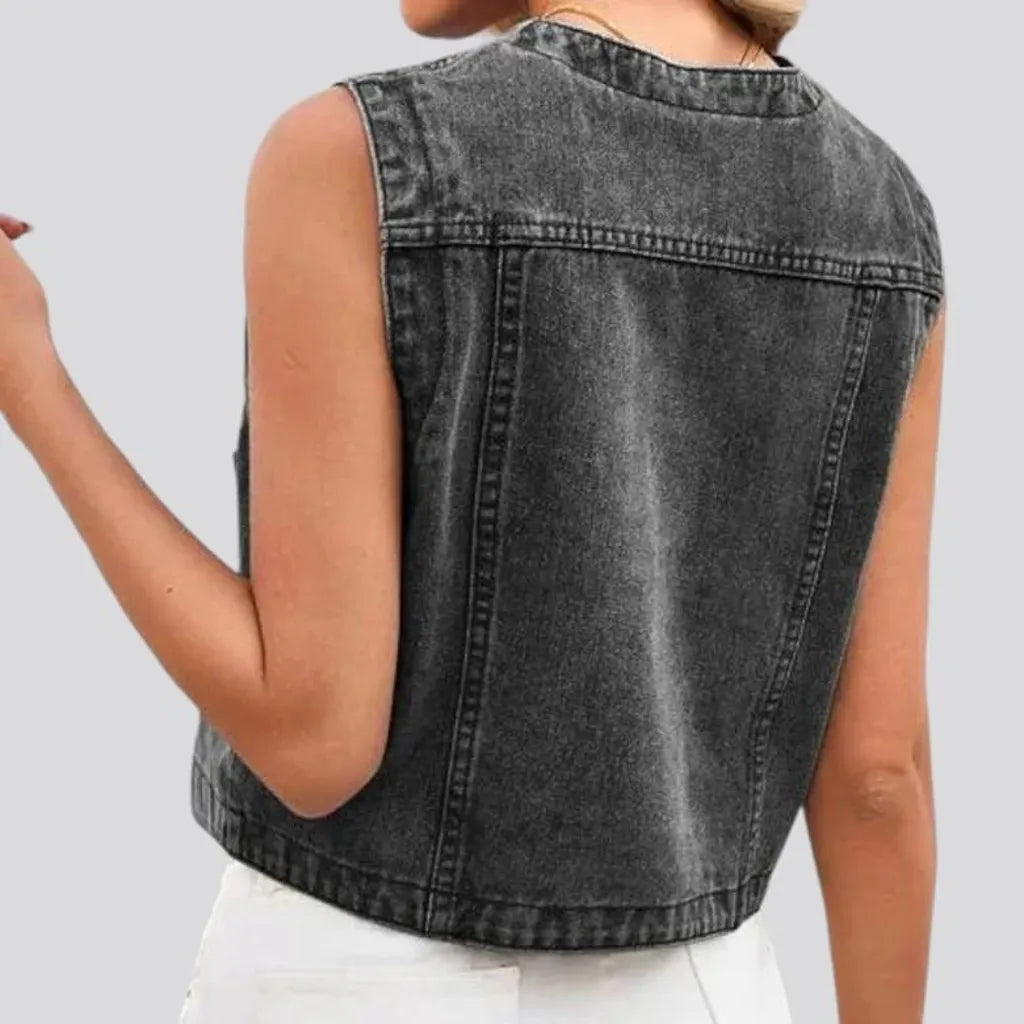 V-neck regular jean vest for ladies