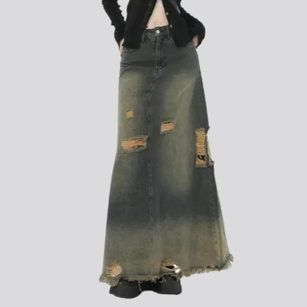 Y2k sanded denim skirt for women