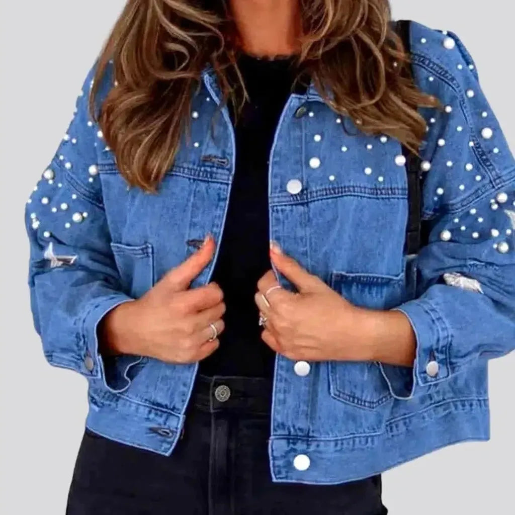 Y2k pearl denim jacket for ladies