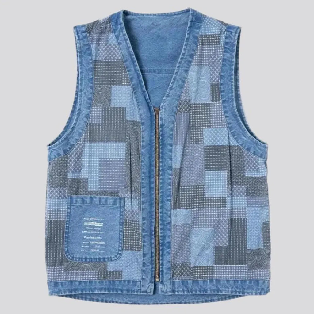 Light-wash regular jean vest for men