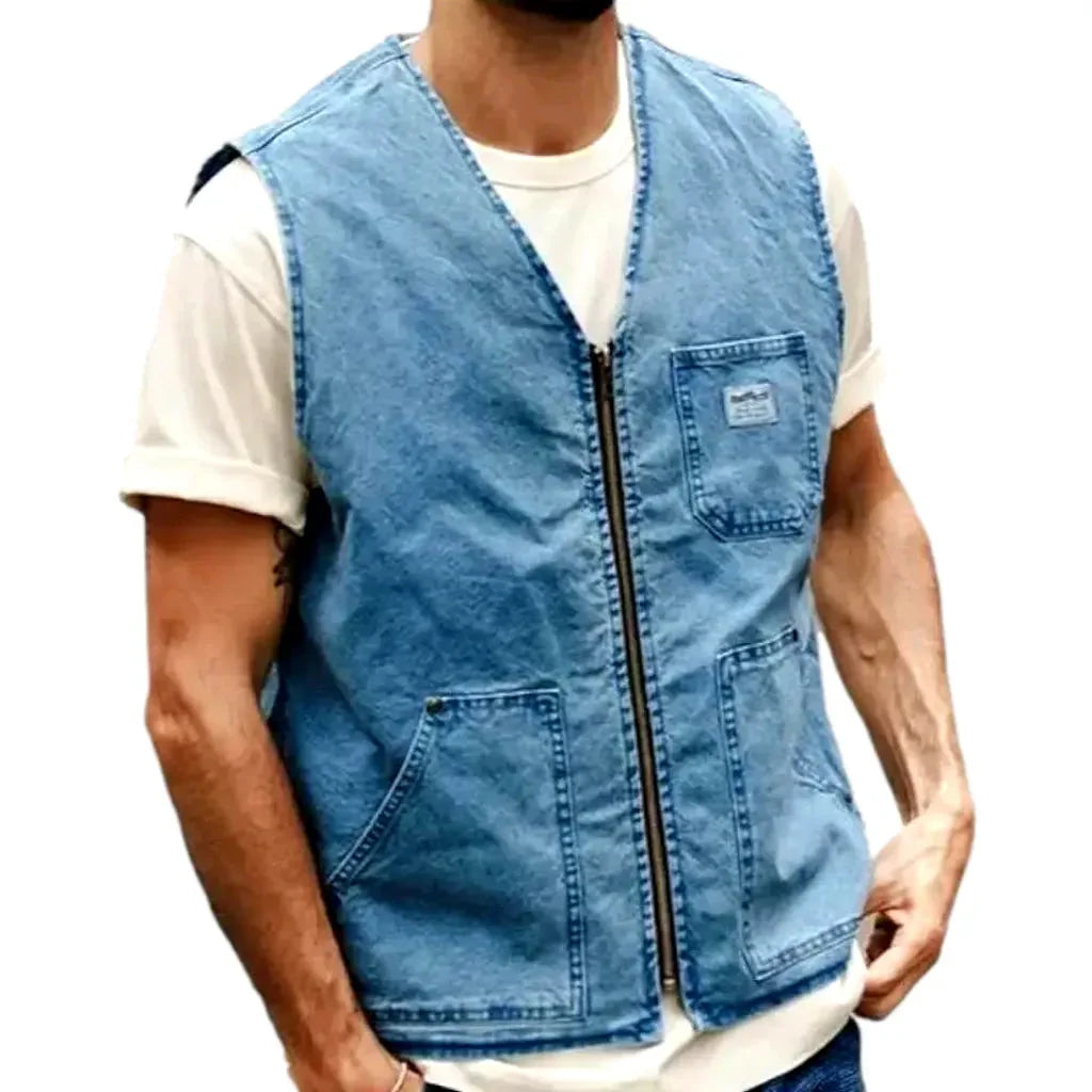 Light-wash regular jean vest for men