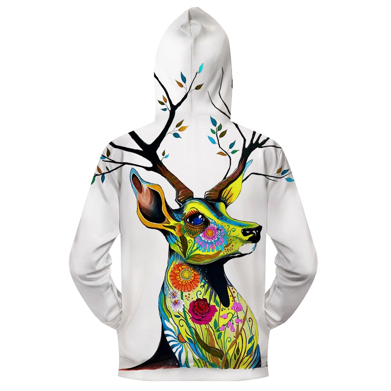 Flower & Deer Zip-up Hoodie