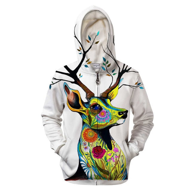 Flower & Deer Zip-up Hoodie