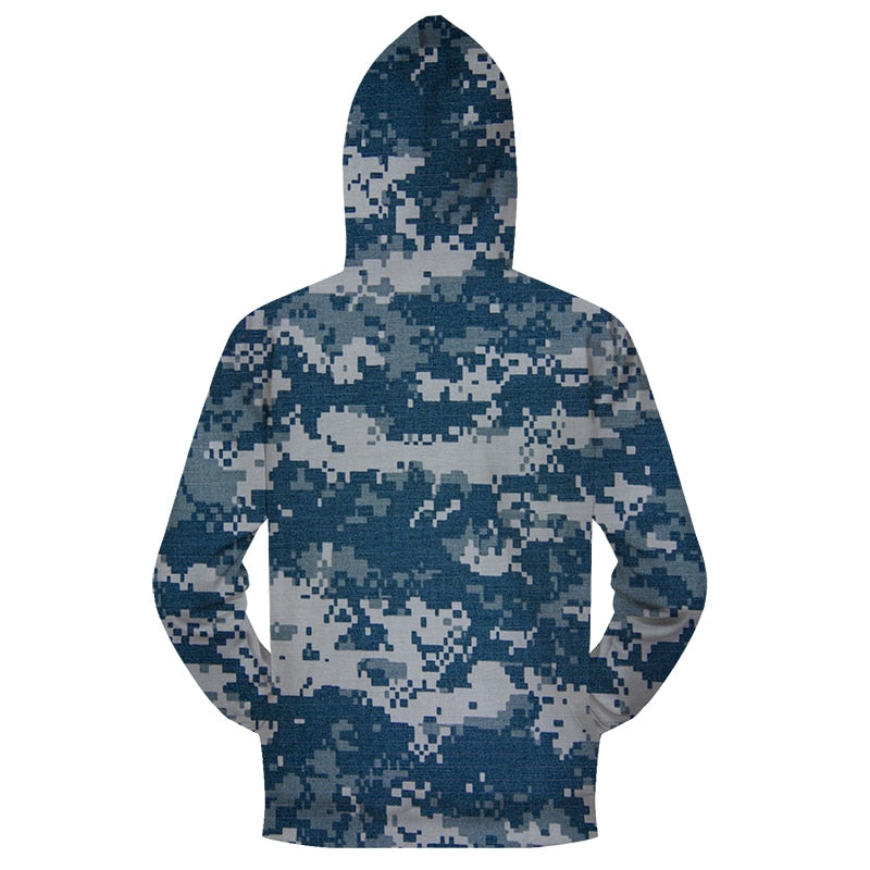 Blue Pixelated Camo Zip-up Hoodie