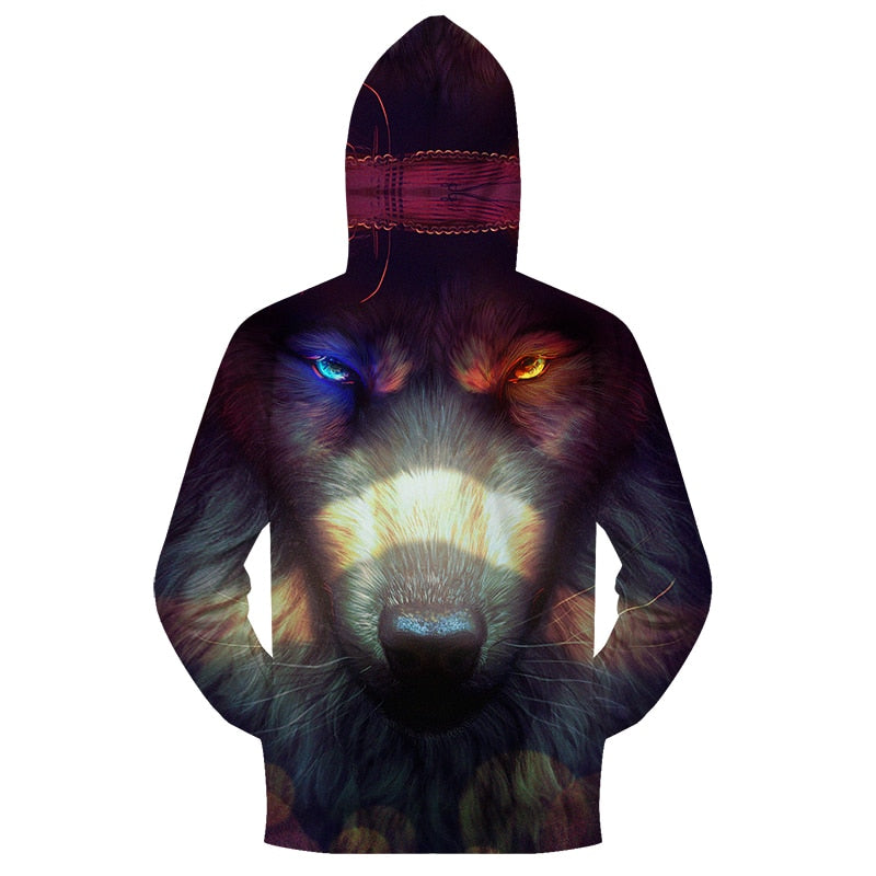 Blue & Orange Eyed Wolf Zip-Hoodie