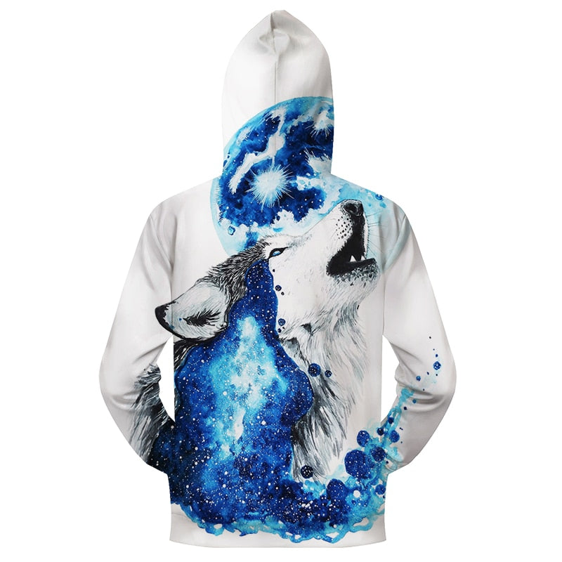 Blue Galaxy Wolf & Moon Zip-up Hoodie