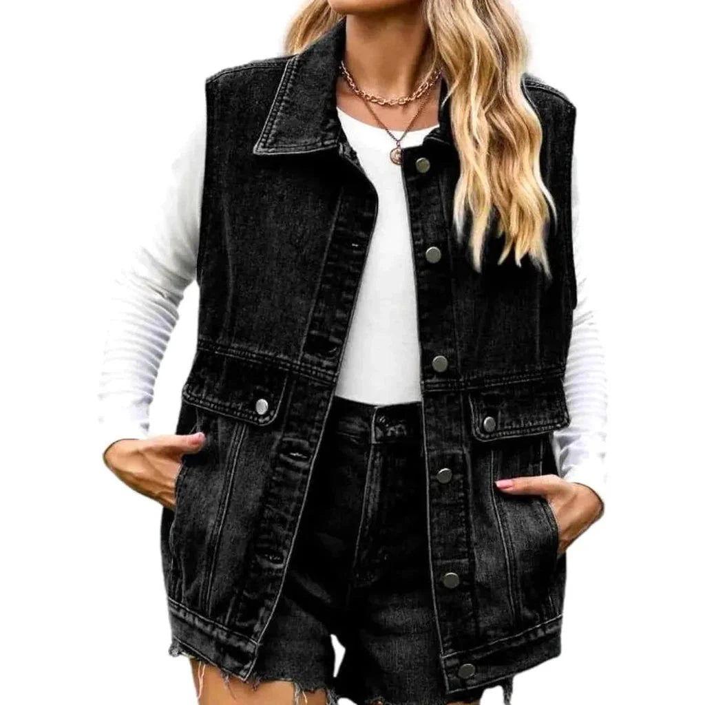 Stonewashed fashion denim vest for ladies