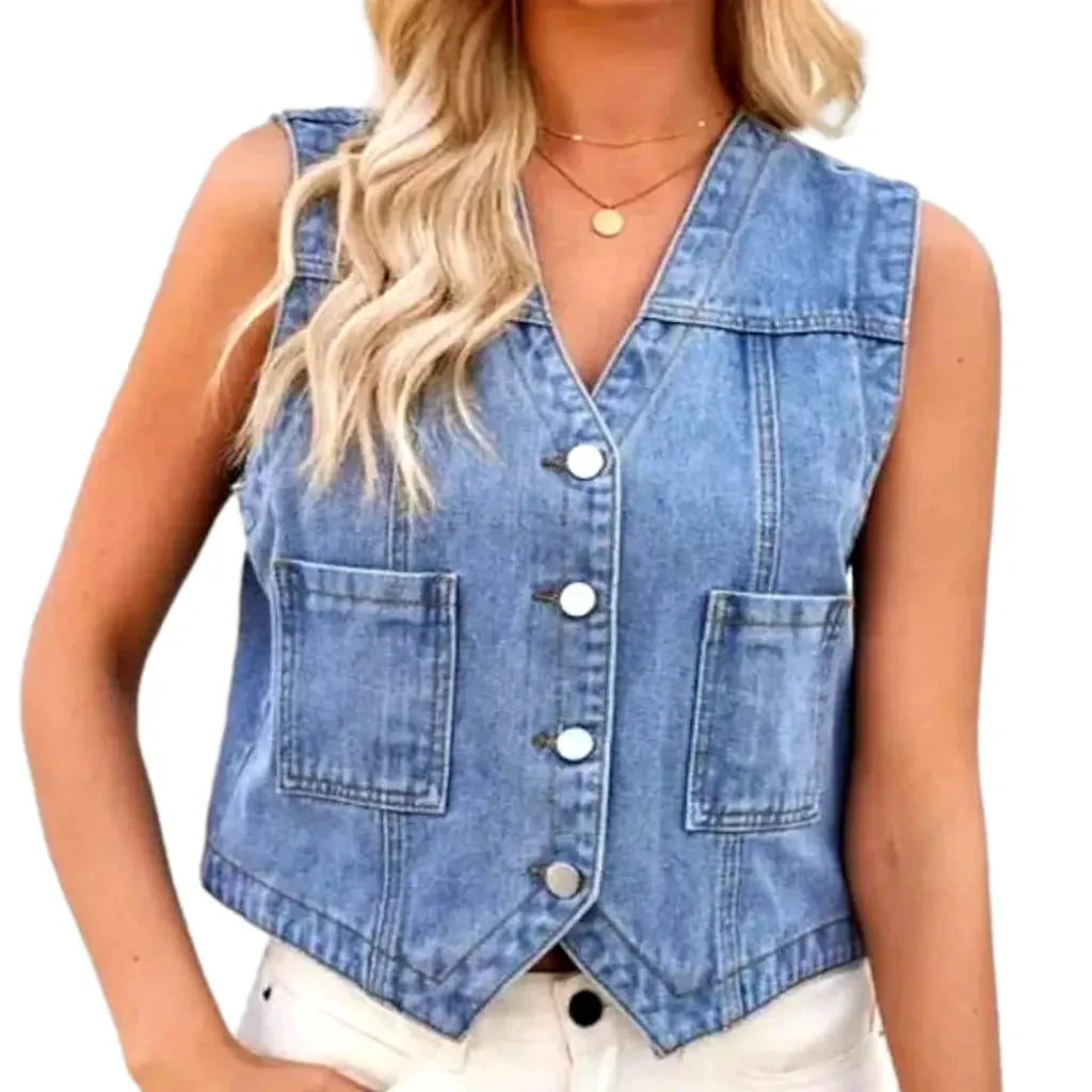 V-neck regular jean vest for ladies